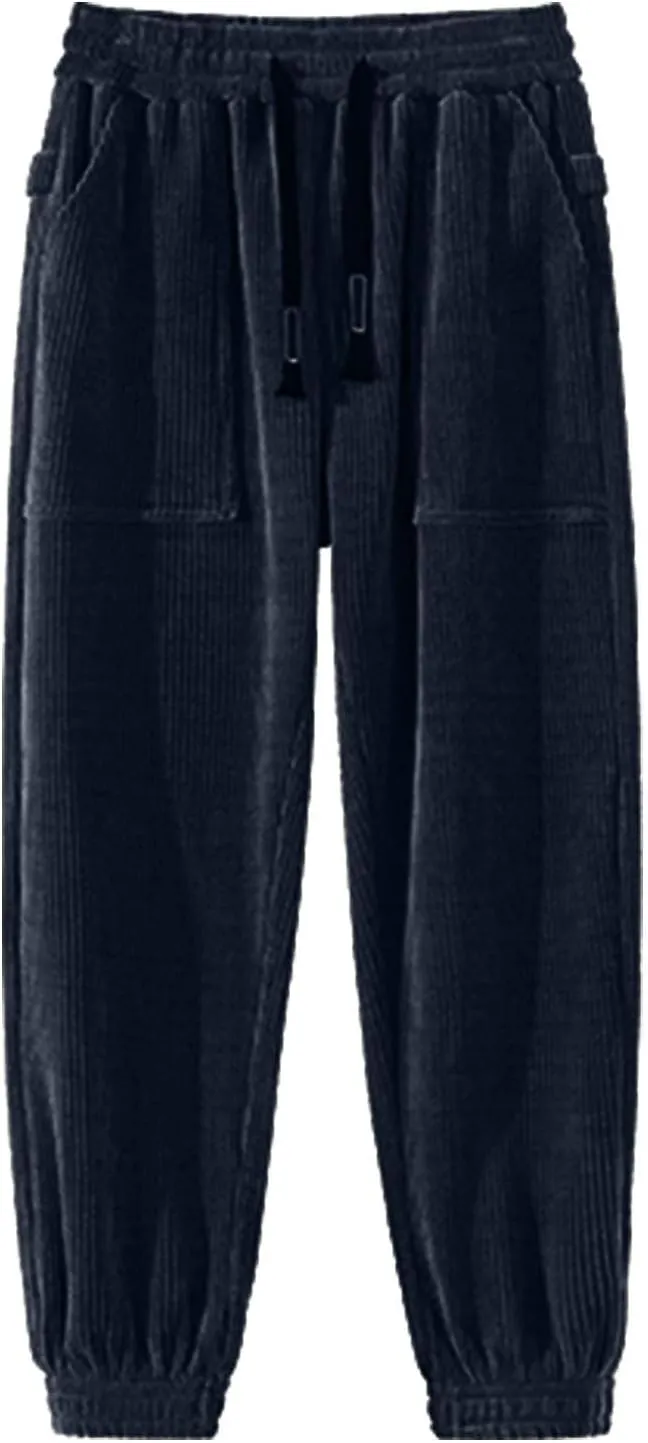 Mens Korean Corduroy Pants Casual Loose Fit Fashion Hip Hop Streetwear Chino Cargo Sweatpant Skater Pants with Pocket