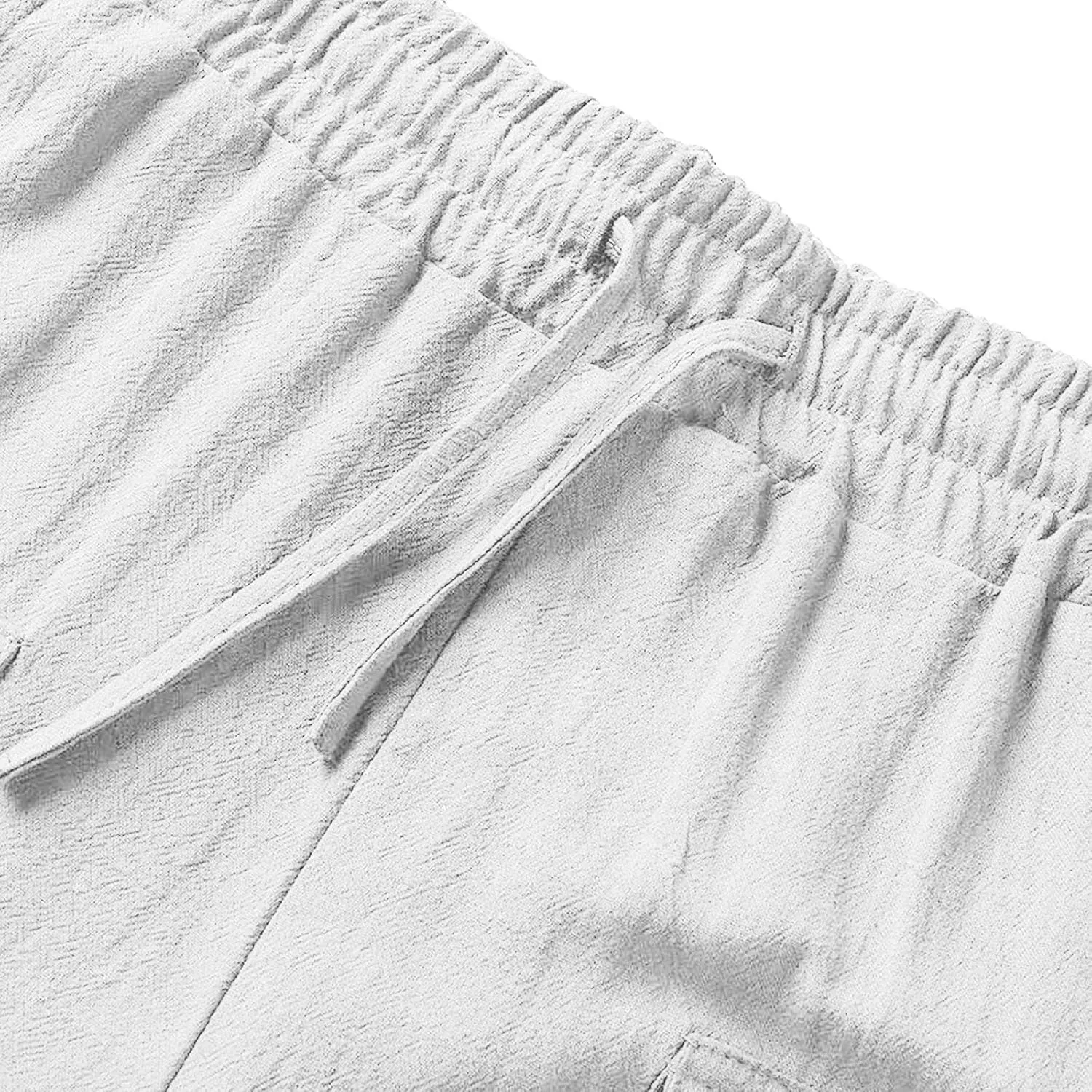 Men's Linen Pants Cargo Casual Pants Drawstring Elastic Waist Tapered Slacks Summer Beach Trousers with Multi Pockets