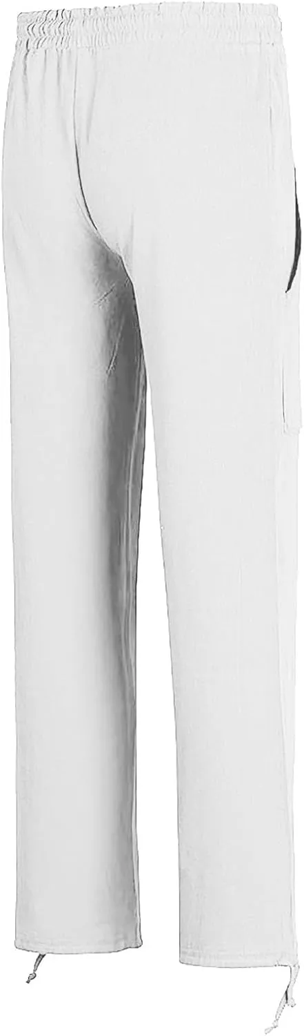 Men's Linen Pants Cargo Casual Pants Drawstring Elastic Waist Tapered Slacks Summer Beach Trousers with Multi Pockets