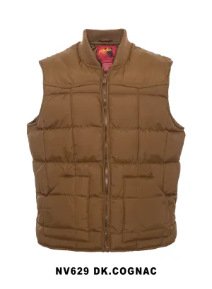 Men's Nylon Quilted Sleeveless Vest With Embroidery-NV629/EMB-COGNAC