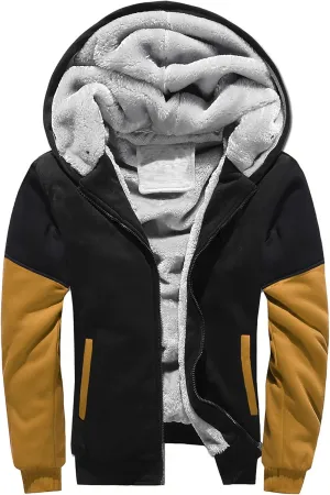 Mens Sherpa Hoodie Big And Tall Zip Up Jacket Heavyweight Fleece Lined Hooded Sweatshirt Warm Thick Winter Coat