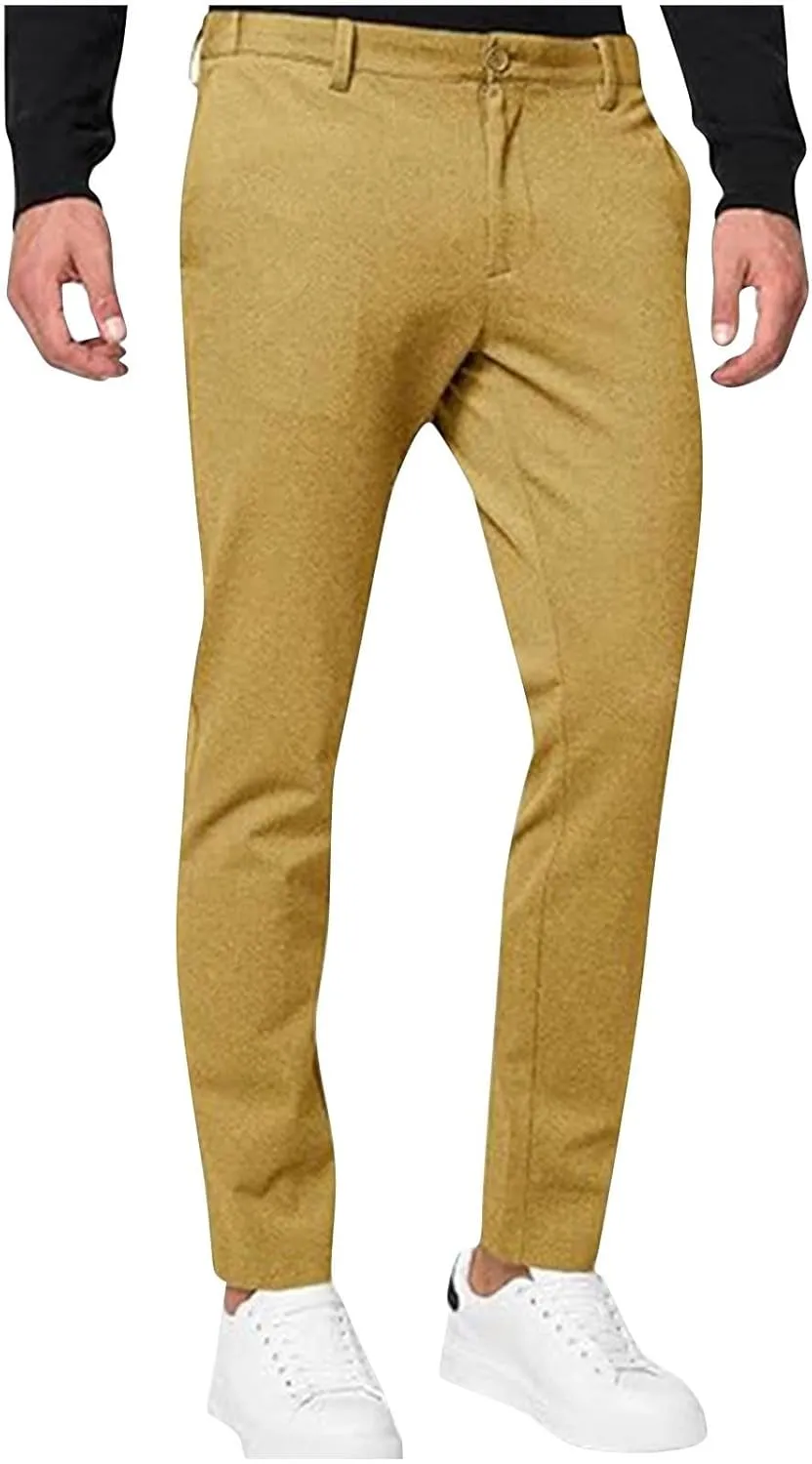 Mens Suit Pants Fashion Casual Slim Fit Stretch Business Work Pant Lightweight Comfy Straight Dress Trousers