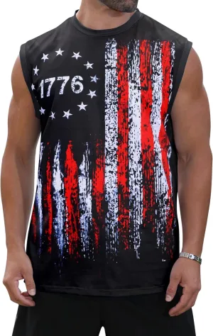 Mens USA Flag Stars and Stripes 4th of July Tank Tops Retro Muscle 1776 Sleeveless Shirt