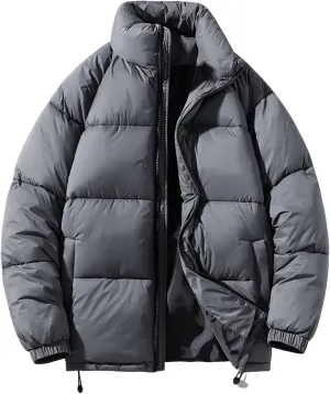 Mens Winter Coat Zipper Stand Collar Fashion Fall Casual Loose Solid Thickened Cotton Padded Warm Jacket Outwear