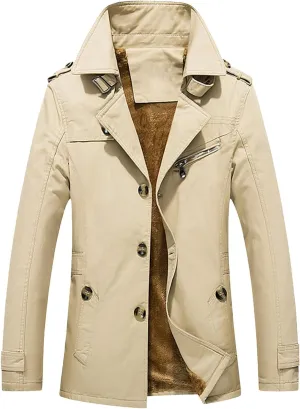 Men's Wool Blend Coats with Zipper, Winter Warm Jacket, Lapel Fleece Work Jacket, Business Windbreaker Pea Coat