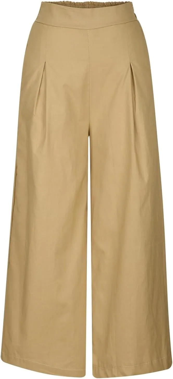 Miyaomn Women's Wide Leg Linen Palazzo Pants Lightweight High Waisted Beach Trousers Summer Business Office Work Suit Pants
