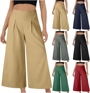 Miyaomn Women's Wide Leg Linen Palazzo Pants Lightweight High Waisted Beach Trousers Summer Business Office Work Suit Pants