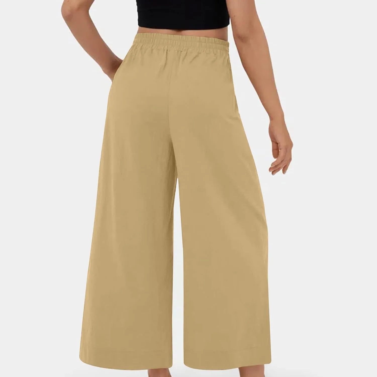 Miyaomn Women's Wide Leg Linen Palazzo Pants Lightweight High Waisted Beach Trousers Summer Business Office Work Suit Pants