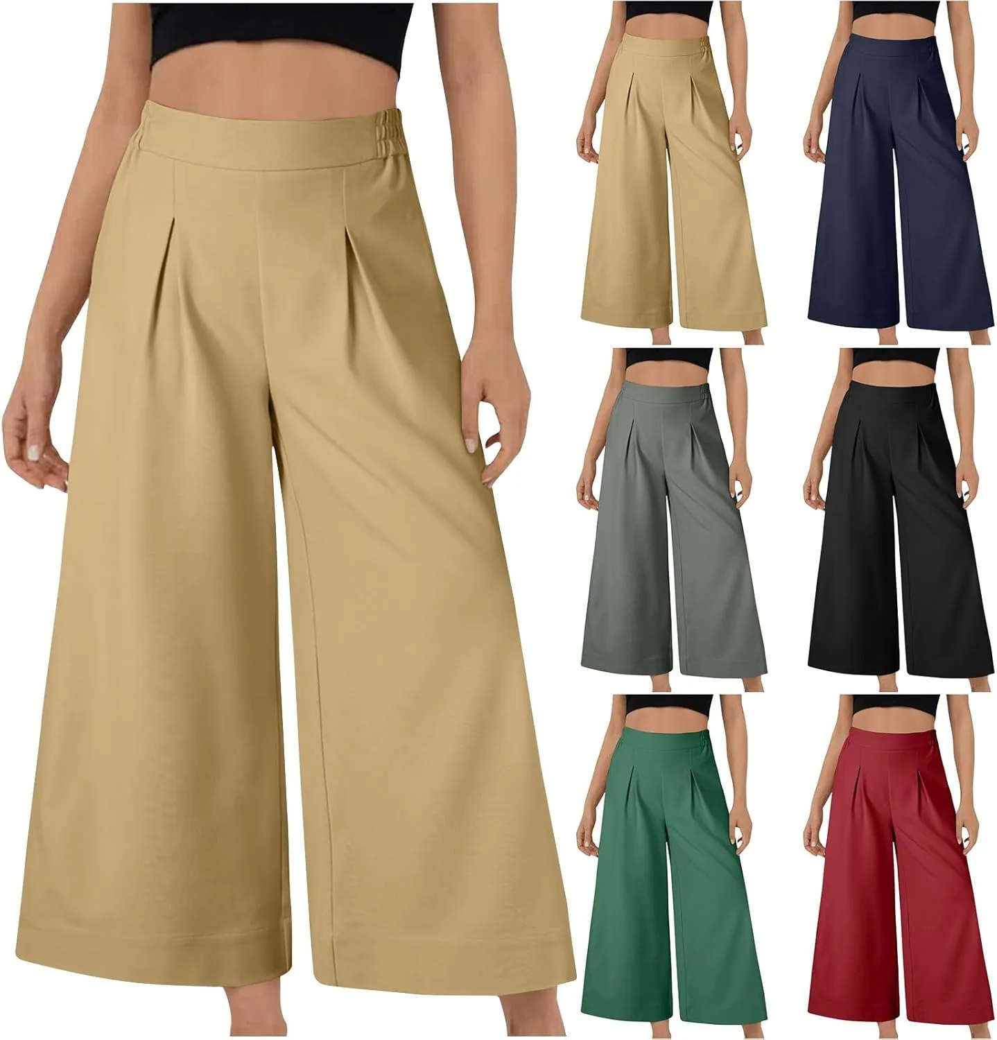 Miyaomn Women's Wide Leg Linen Palazzo Pants Lightweight High Waisted Beach Trousers Summer Business Office Work Suit Pants