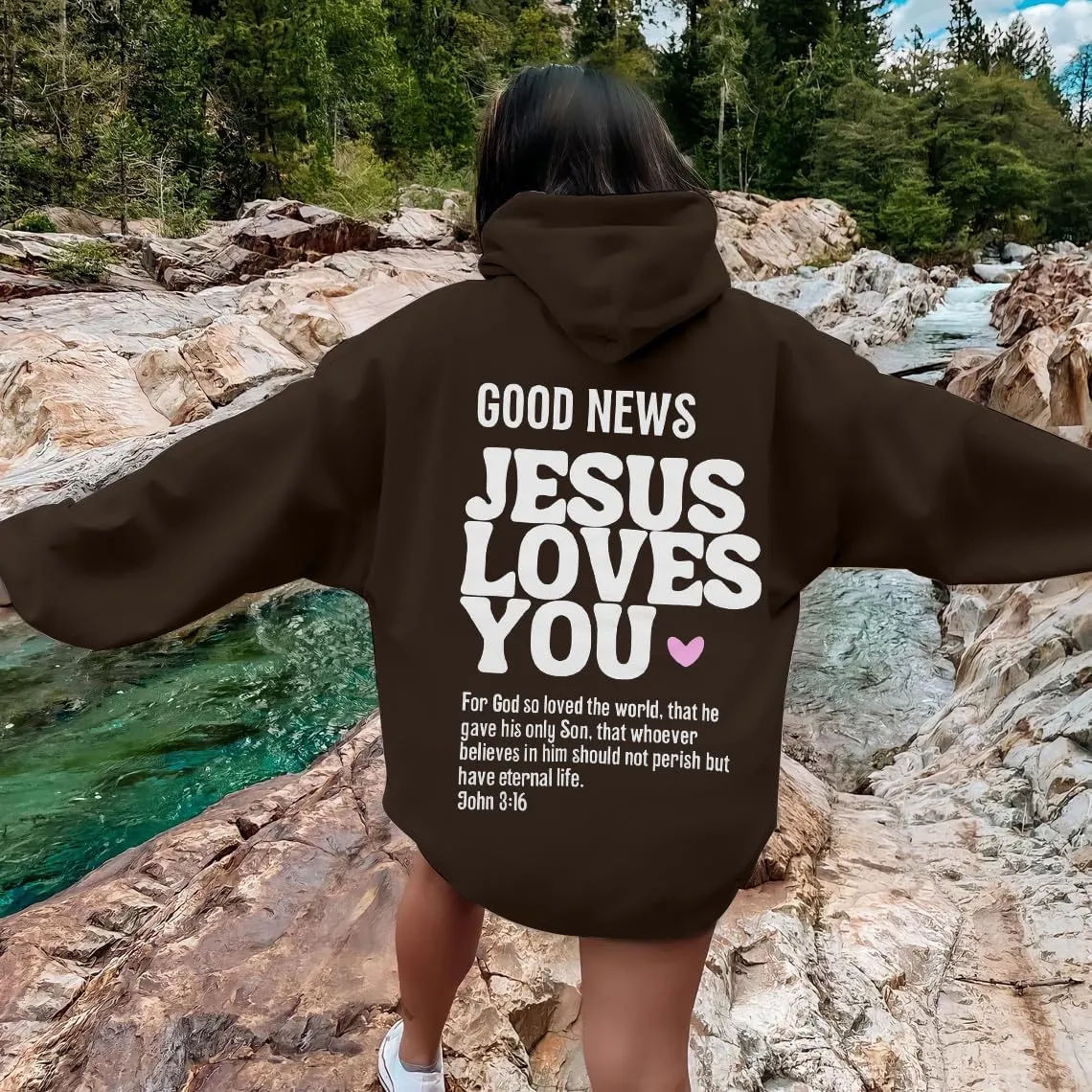 MYHALF Christian Sweatshirt Women Jesus Loves You Hoodie Oversized Jesus Faith Pullover Inspirational Long Sleeve Tops