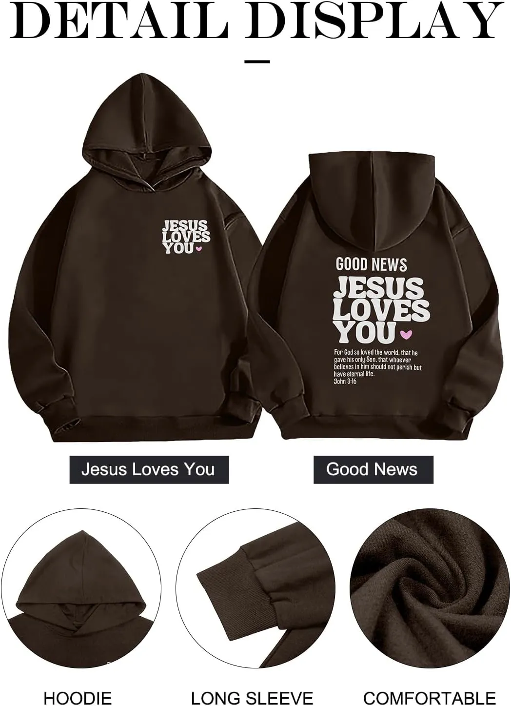 MYHALF Christian Sweatshirt Women Jesus Loves You Hoodie Oversized Jesus Faith Pullover Inspirational Long Sleeve Tops
