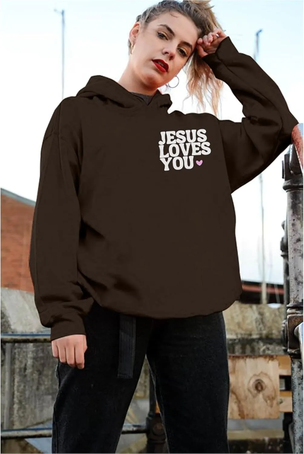 MYHALF Christian Sweatshirt Women Jesus Loves You Hoodie Oversized Jesus Faith Pullover Inspirational Long Sleeve Tops