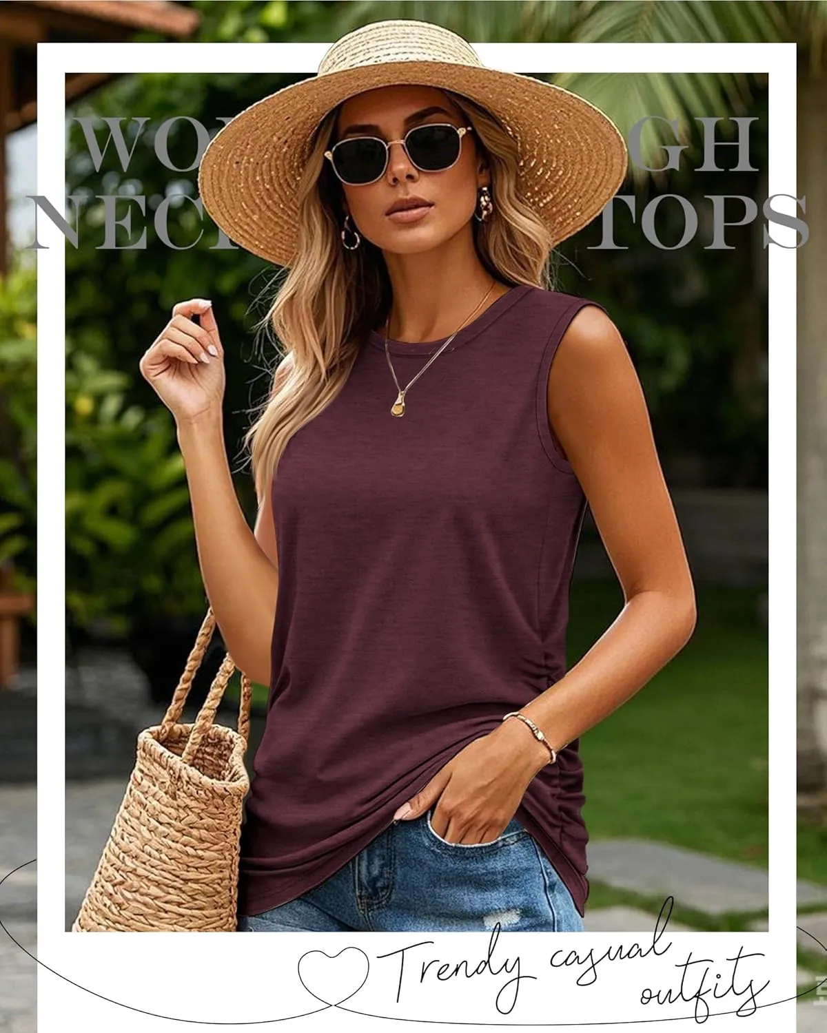 Neer 3 Pack Women's High Neck Tank Tops Cotton Ruched Side Crew Neck Sleeveless Shirts Soft Casual Summer Workout Tees