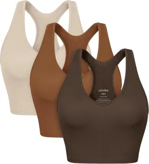 ODODOS 3-Pack Seamless Racerback Crop Tank for Women Ribbed Knit Soft Crop Tops