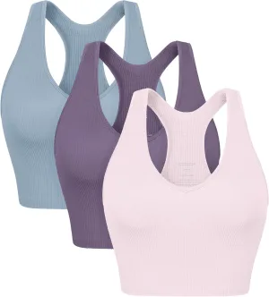 ODODOS 3-Pack Seamless Racerback Crop Tank for Women Ribbed Knit Soft Crop Tops