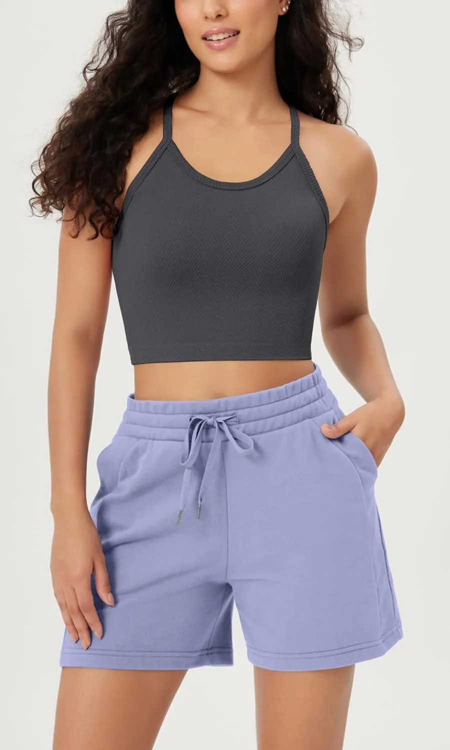 ODODOS Women's Crop 3-Pack Herringbone Knit Seamless Soft Camisole Crop Tank Tops