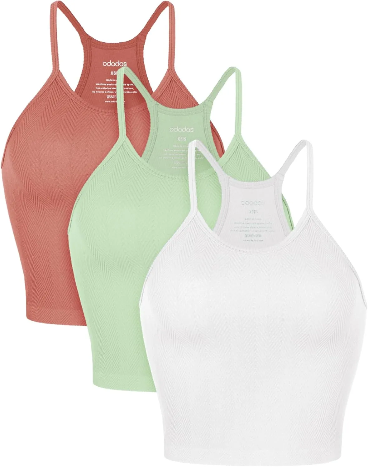 ODODOS Women's Crop 3-Pack Herringbone Knit Seamless Soft Camisole Crop Tank Tops