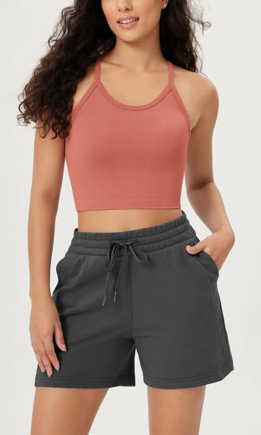ODODOS Women's Crop 3-Pack Herringbone Knit Seamless Soft Camisole Crop Tank Tops