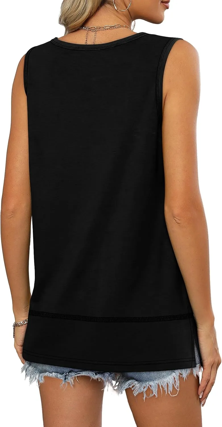 OFEEFAN Women's Side Slit Tank Tops Flowy Sleeveless Shirts Loose Fit Scoop Neck Tops Basic Casual S-4XL