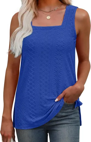 OFEEFAN Womens Tank Tops Square Neck Summer Loose Fit Casual Basic Fashion Flowy Sleeveless
