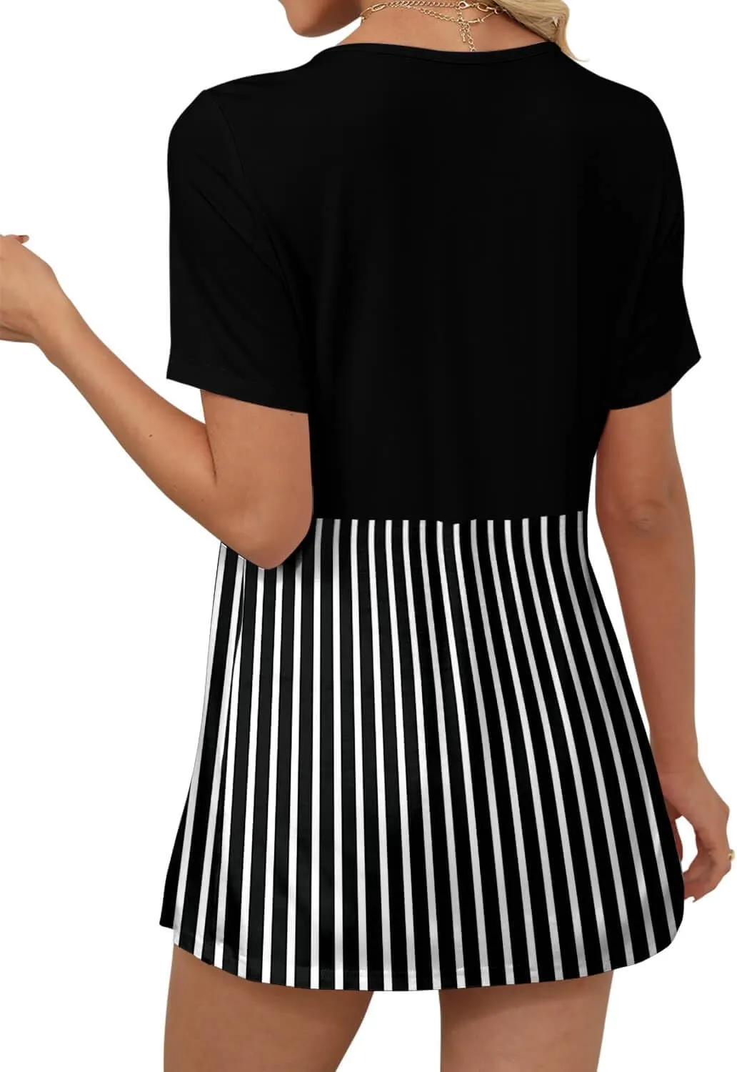 ONLYSHE Womens V Neck Shirts Short Sleeve Tops Front Knotted T Shirt Casual Solid&Floral Tunic Summer Henley Tees Blouse