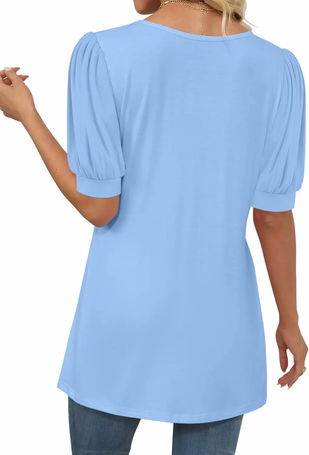 ONLYSHE Womens V Neck Shirts Short Sleeve Tops Front Knotted T Shirt Casual Solid&Floral Tunic Summer Henley Tees Blouse