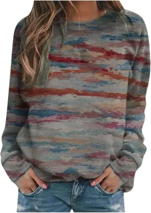 Oversized Sweatshirt for Women Crew Neck Floral Print Casual Loose Fit Pullover Tops Long Sleeve Fleece Sweater Blouse