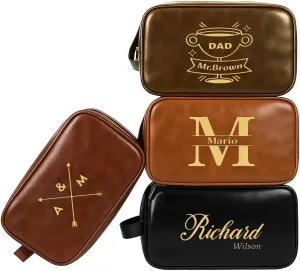 Personalized Toiletry Bagfor Men, Custom Leather 9L Travel Dopp Kit, Fathers Day Custom Gifts for Dad Husband, Double-sided Customization, Men Gift for Birthday Anniversary, Best Man Gifts from Groom