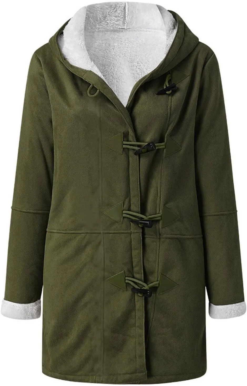 Plus Size Winter Coats For Women 2024 Warm Sherpa Fleece Lined Jackets Horn Button Hooded Suede Pea Coat Outerwear