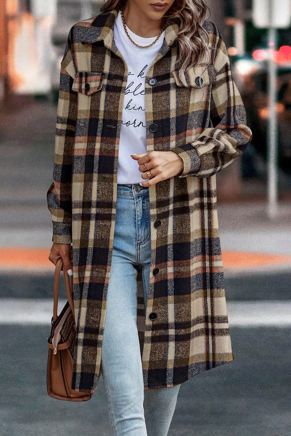 PRETTYGARDEN Women's Plaid Shacket 2025 Long Sleeve Button Up Flannel Shirt Winter Tartan Jacket Woolen Coats