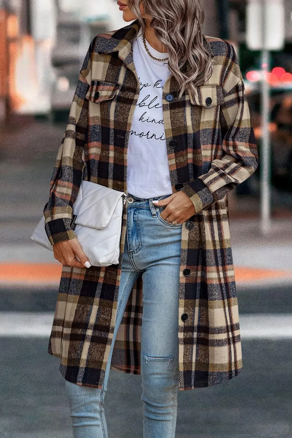 PRETTYGARDEN Women's Plaid Shacket 2025 Long Sleeve Button Up Flannel Shirt Winter Tartan Jacket Woolen Coats
