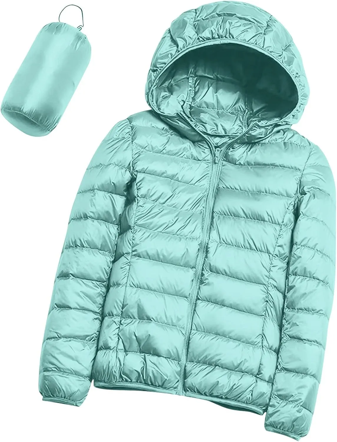 Puffer Jacket Womens 2024 Winter Warm Packable Down Jacket Lightweight Slim Fit Hooded Jacket Short Duck Down Coat