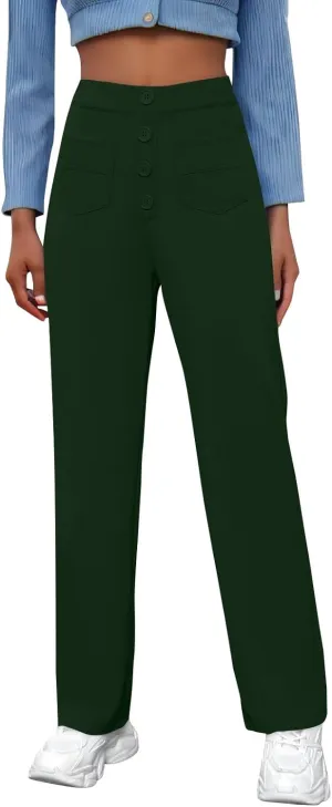 Pull On Dress Pants for Women Slim Fit High Waist Tall Work Pants Straight Leg Business Casual Trousers with Pockets