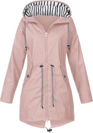 Rain Jacket For Women 2025 Spring Lightweight Waterproof Raincoat Windbreaker Outdoor Hooded Trench Coat