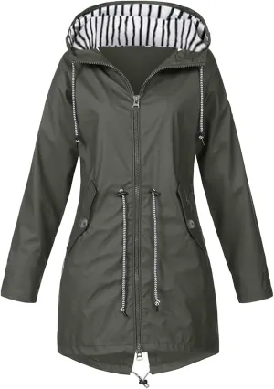 Rain Jacket for Women Lightweight Long Hooded Raincoat Waterproof Outdoor Travel Hiking Windbreaker Trench Coats