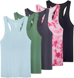 Real Essentials 5-Pack Women's Racerback Tank Top Dry-Fit Athletic Performance Yoga Activewear (Available in Plus Size)