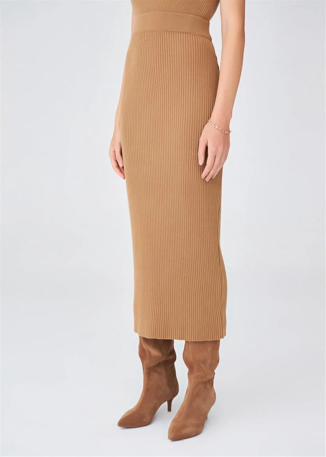 Rib Knitted Cashmere Blended High Waist Pencil Women's Knitwear Skirt