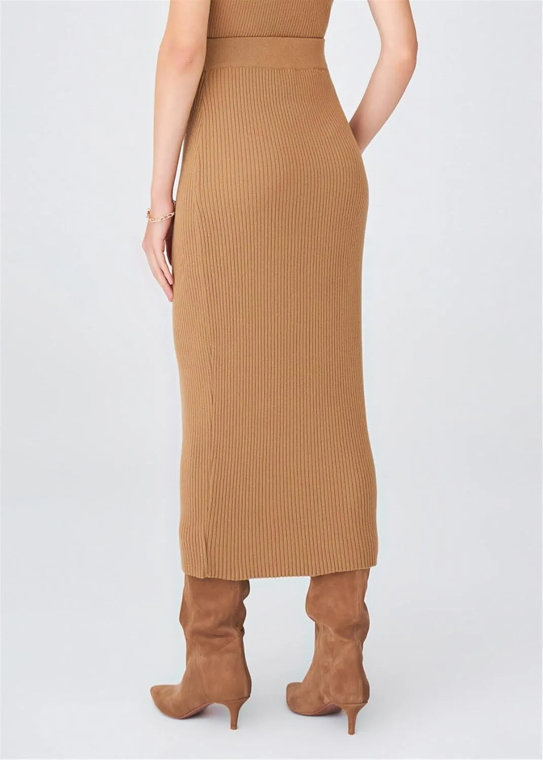 Rib Knitted Cashmere Blended High Waist Pencil Women's Knitwear Skirt