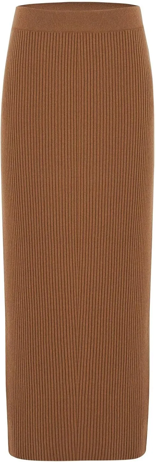 Rib Knitted Cashmere Blended High Waist Pencil Women's Knitwear Skirt
