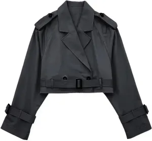 RICHTRUE Cropped Trench Coat Women Fall Coats 2024 Crop Jackets Y2k Belt Crop Trench Coat Jacket Trendy Lady Coat
