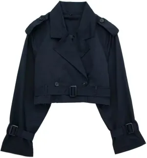 RICHTRUE Cropped Trench Coat Women Fall Coats 2024 Crop Jackets Y2k Belt Crop Trench Coat Jacket Trendy Lady Coat