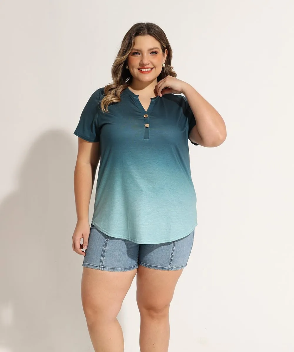RITERA Plus Size Tops for Women V Neck Button Up Short Sleeve Henley Tshirt Casual Blouse Pullover Basic 12W 14W XL-5XL