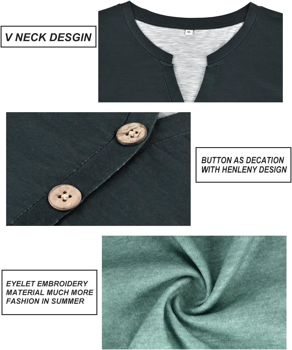 RITERA Plus Size Tops for Women V Neck Button Up Short Sleeve Henley Tshirt Casual Blouse Pullover Basic 12W 14W XL-5XL