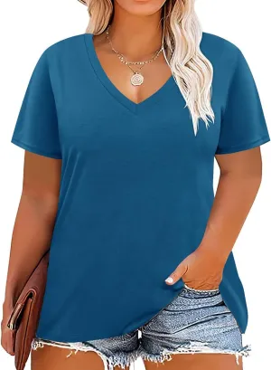 RITERA Women Plus Size Tops Tie Dye V Neck Shirt Floral Camo Summer Short Sleeve Tunic Oversized Ladies Blouse XL-5XL