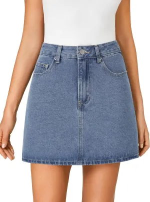 Rooscier Women's High Waisted Jean Skirt Trendy Summer Button Up Denim Mini Skirt