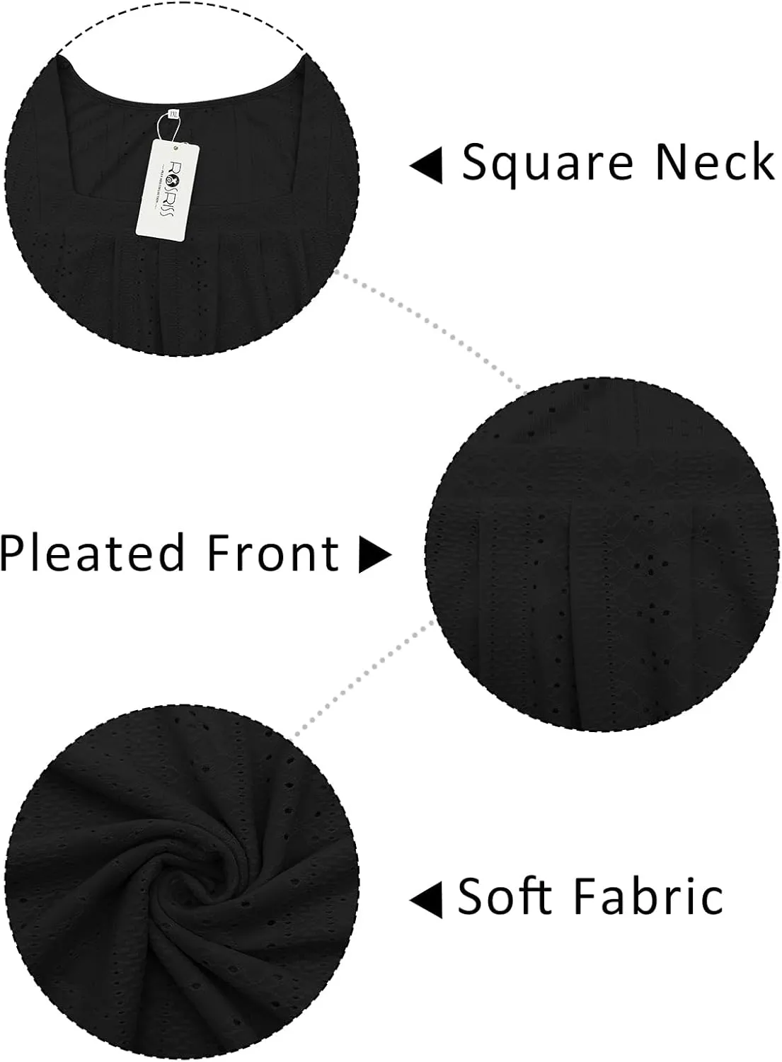 ROSRISS Plus-Size-Tank-Tops Summer Sleeveless Loose Fit Pleated Shirts Square Neck Tunics Eyelet Flowy Tees