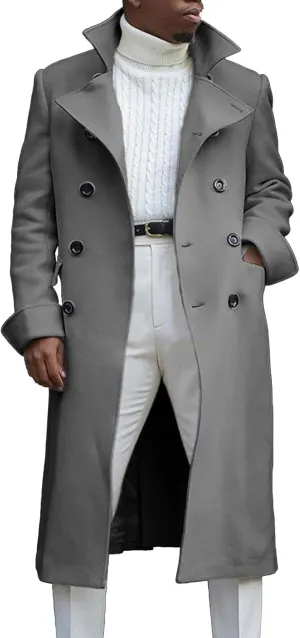 SAMST Mens Trench Coat Wool Blend Long Coat Double Breasted Pea Coat Casual Slim Fit Jacket Warm Winter Overcoat with Pocket