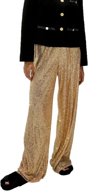 Sequin Pants for Women High Waisted Fashion Glitter Flare Bell Bottom Stretchy Casual Loose Night Party Wide Leg Trousers