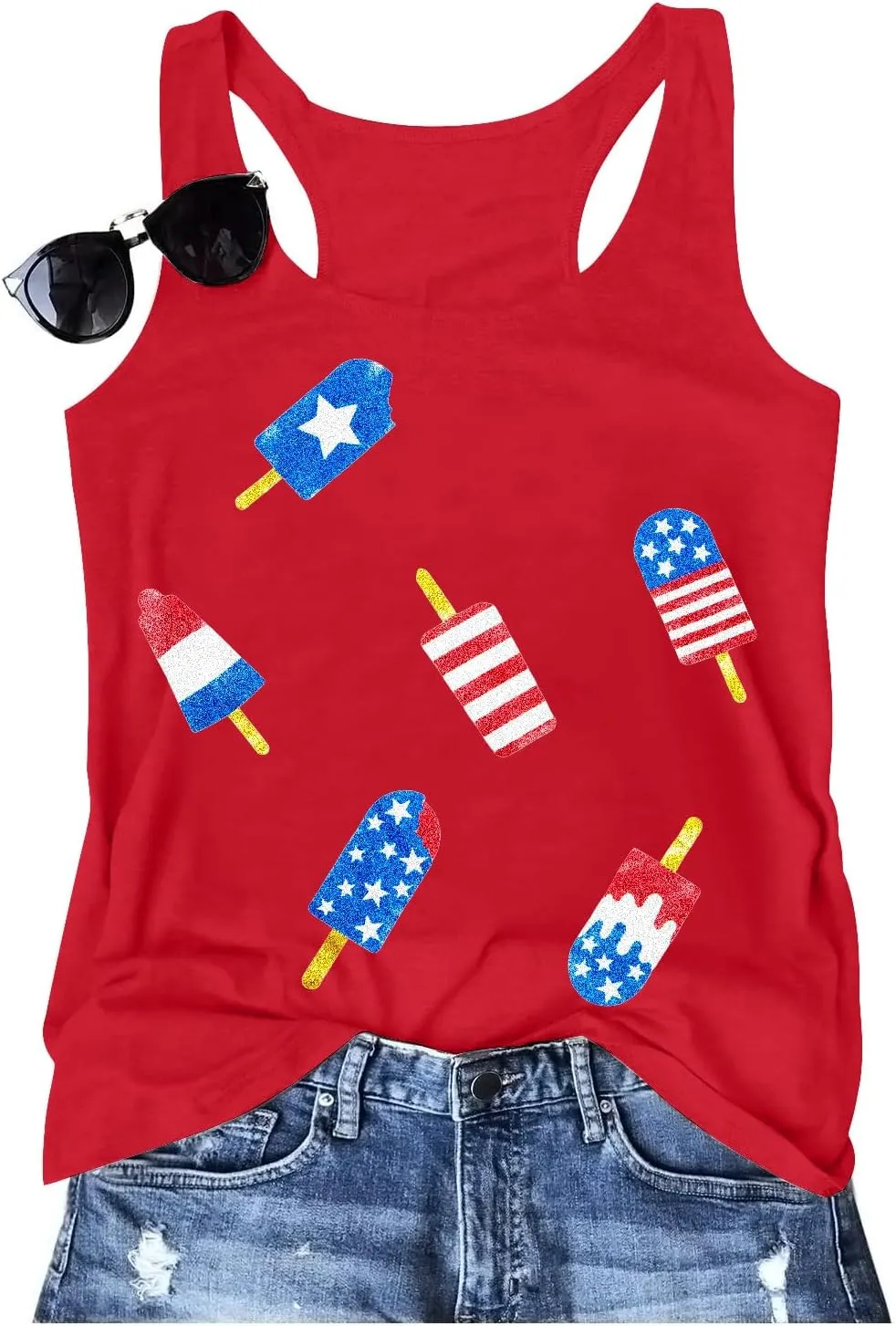 SFHFY American Flag Tank Top Women: Glitter 4th of July Sleeveless Tee Patriotic Shirt Memorial Day Summer Vest Tops
