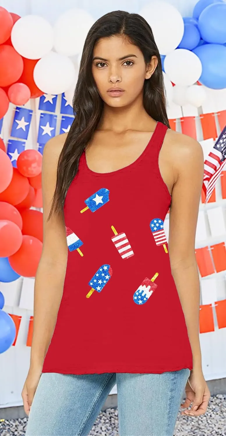 SFHFY American Flag Tank Top Women: Glitter 4th of July Sleeveless Tee Patriotic Shirt Memorial Day Summer Vest Tops